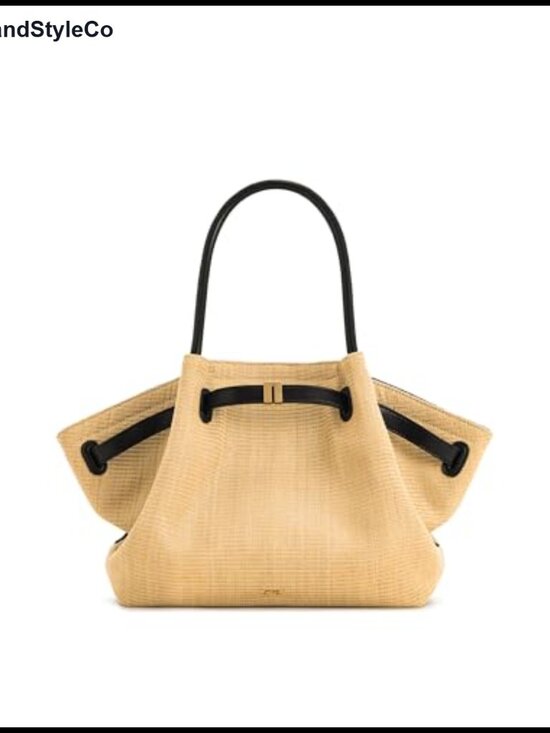 Handbags - Artificial Raffia Medium Tote Bag with Gold Hardware